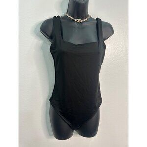 Black Square Neck Bodysuit Womens Size L Live In The Moment Stretchy